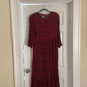 Zara Midi “The Dress” in Red and Black Leopard Print - like new!